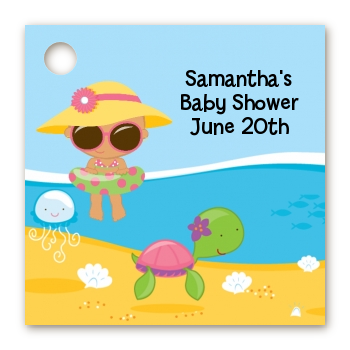 Beach Baby Hispanic Girl - Personalized Baby Shower Card Stock Favor Tags