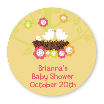  Bird's Nest - Round Personalized Baby Shower Sticker Labels 