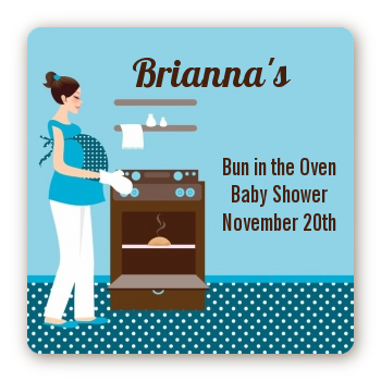 Bun in the Oven Boy - Square Personalized Baby Shower Sticker Labels