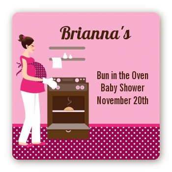 Bun in the Oven Girl - Square Personalized Baby Shower Sticker Labels