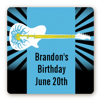 Rock Star Guitar Blue - Square Personalized Birthday Party Sticker Labels