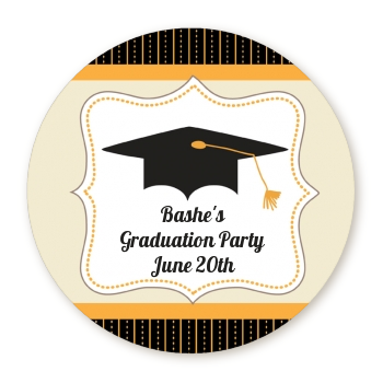  Black & Gold - Round Personalized Graduation Party Sticker Labels 