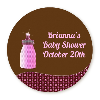  Baby Bling Pink - Round Personalized Baby Shower Sticker Labels 