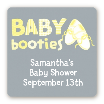 Booties Yellow - Square Personalized Baby Shower Sticker Labels