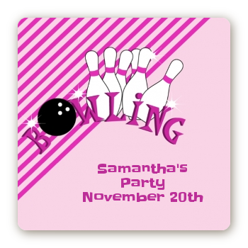 Bowling Girl - Square Personalized Birthday Party Sticker Labels