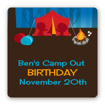 Camping - Square Personalized Birthday Party Sticker Labels