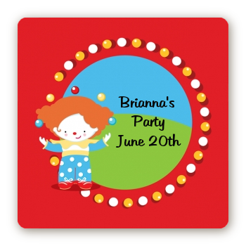 Circus Clown - Square Personalized Birthday Party Sticker Labels