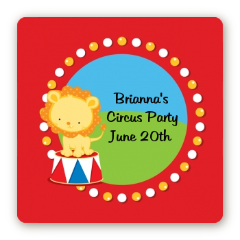 Circus Lion - Square Personalized Birthday Party Sticker Labels