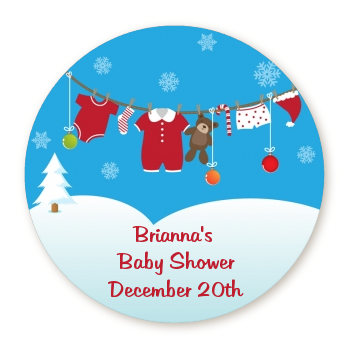  Clothesline Christmas - Round Personalized Baby Shower Sticker Labels 