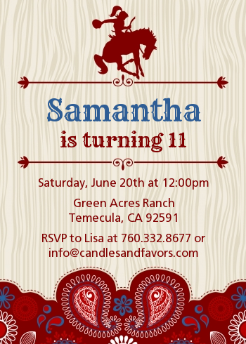 Cowgirl Rider - Birthday Party Invitations