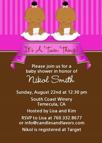 Twin Baby Girls African American - Baby Shower Invitations