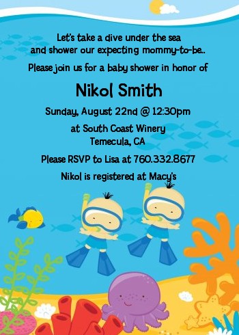 Under the Sea Asian Baby Boy Twins Snorkeling - Baby Shower Invitations