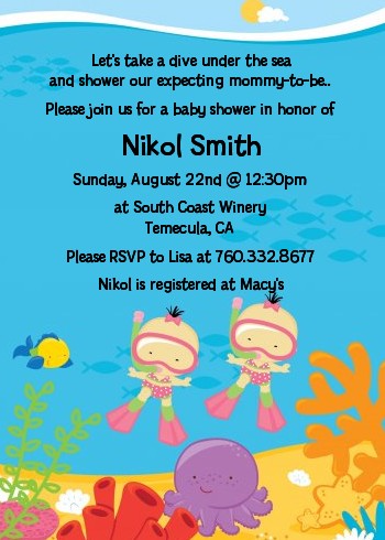 Under the Sea Asian Baby Girl Twins Snorkeling - Baby Shower Invitations