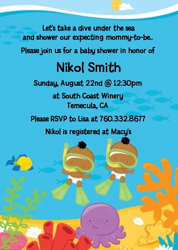 Under the Sea African American Baby Twins Snorkeling - Baby Shower Invitations