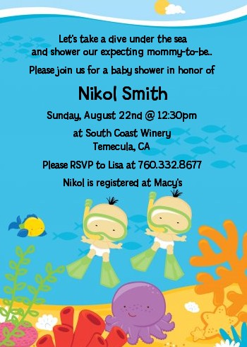 Under the Sea Asian Baby Twins Snorkeling - Baby Shower Invitations