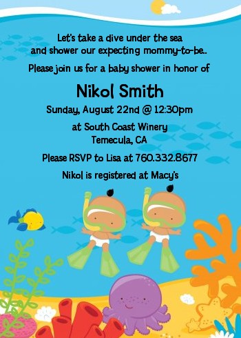 Under the Sea Hispanic Baby Twins Snorkeling - Baby Shower Invitations
