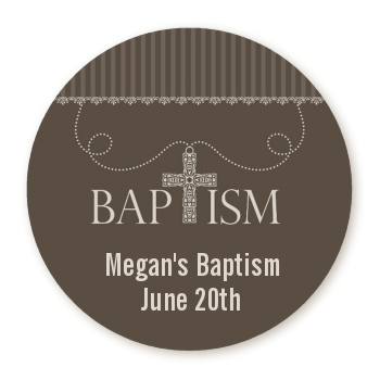  Cross Brown Necklace - Round Personalized Baptism / Christening Sticker Labels 
