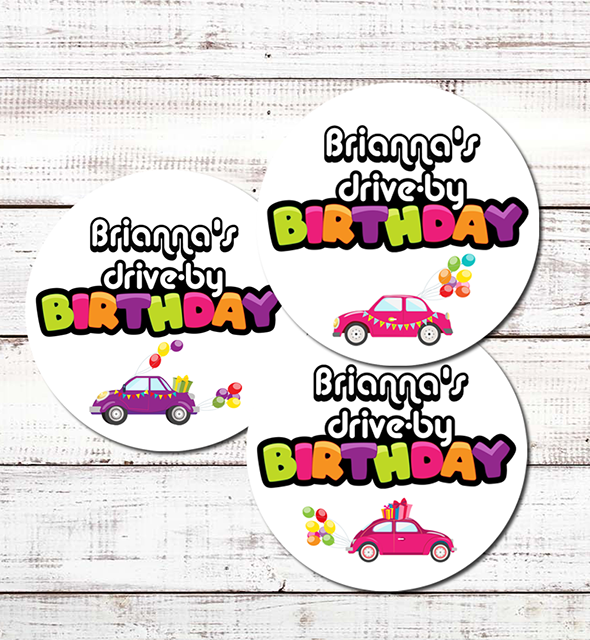 Thank You For Driving By Girl - Round Personalized Birthday Party Sticker Labels 