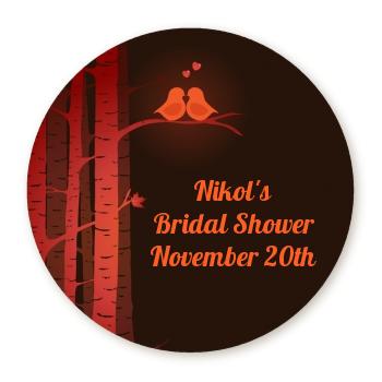  Fall Love Birds - Round Personalized Bridal Shower Sticker Labels 