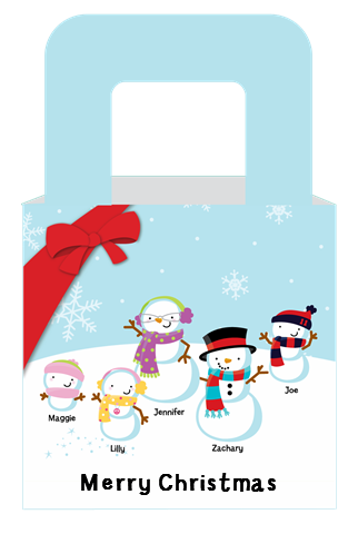  Snowman Family with Snowflakes - Personalized Christmas Favor Boxes 