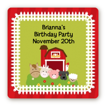 Farm Animals - Square Personalized Birthday Party Sticker Labels