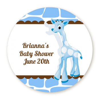  Giraffe Blue - Round Personalized Baby Shower Sticker Labels 