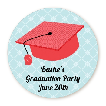  Graduation Cap Red - Round Personalized Graduation Party Sticker Labels 