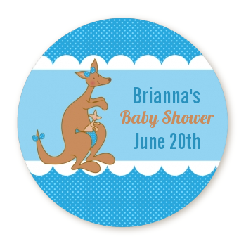  Kangaroo Blue - Round Personalized Baby Shower Sticker Labels 