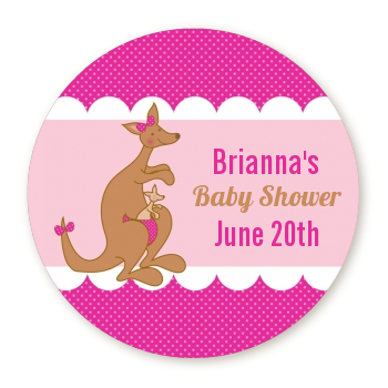  Kangaroo Pink - Round Personalized Baby Shower Sticker Labels 