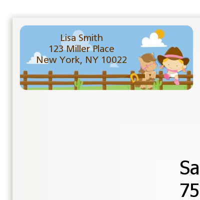 Little Cowgirl - Birthday Party Return Address Labels