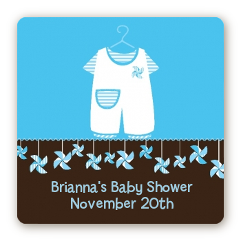 Little Boy Outfit - Square Personalized Baby Shower Sticker Labels