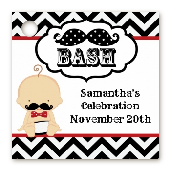  Little Man Mustache Black/Grey - Personalized Baby Shower Card Stock Favor Tags Caucasian
