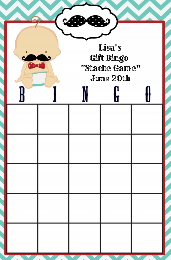  Little Man Mustache - Baby Shower Gift Bingo Game Card Caucasian