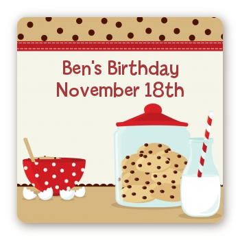 Milk & Cookies - Square Personalized Birthday Party Sticker Labels