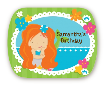 Mermaid Red Hair - Personalized Birthday Party Rounded Corner Stickers