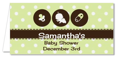 Modern Baby Green Polka Dots - Personalized Baby Shower Place Cards