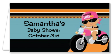 Motorcycle Hispanic Baby Girl - Personalized Baby Shower Place Cards