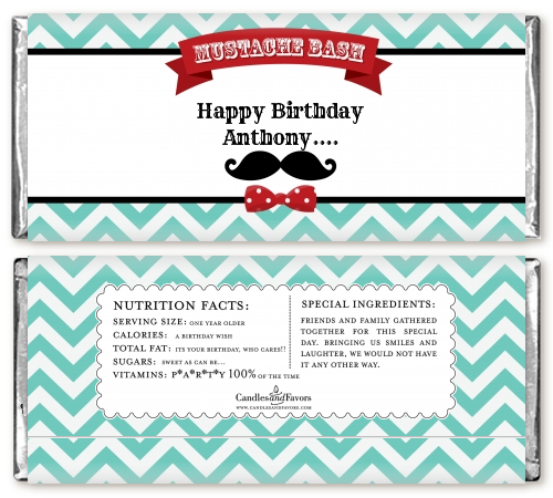  Mustache Bash - Personalized Birthday Party Candy Bar Wrappers Teal