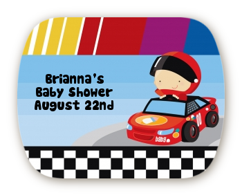 Nascar Inspired Racing - Personalized Baby Shower Rounded Corner Stickers