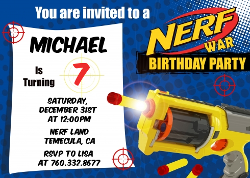 Nerf Gun Birthday Party Invitations | Candles and Favors