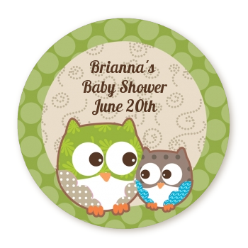  Owl - Look Whooo's Having A Baby - Round Personalized Baby Shower Sticker Labels 