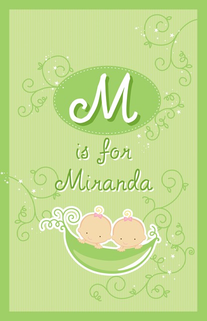 Twins Two Peas in a Pod Caucasian Two Girls - Personalized Baby Shower Nursery Wall Art