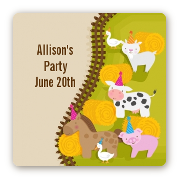 Petting Zoo - Square Personalized Birthday Party Sticker Labels