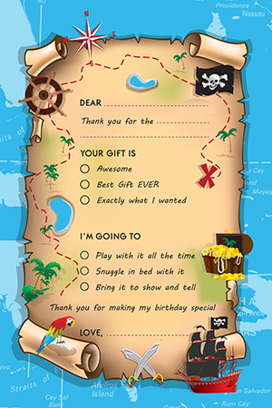 Amanda Creation Pirate Treasure Map Birthday Party Fill in Invitations Set of 20 with envelopes 