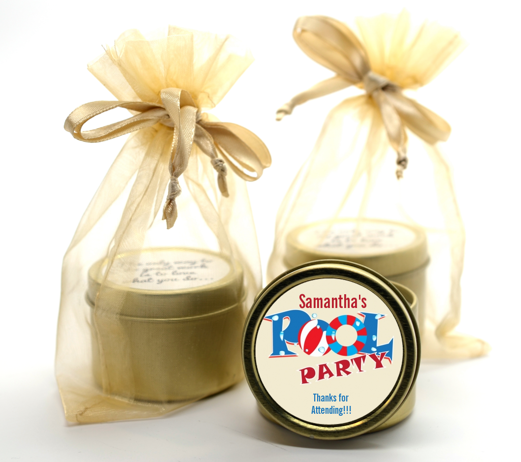 Poolside Pool Party Gold Tin Candle Favors Candles & Favors