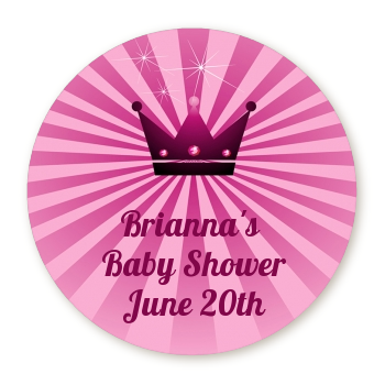  Princess Royal Crown - Round Personalized Baby Shower Sticker Labels 