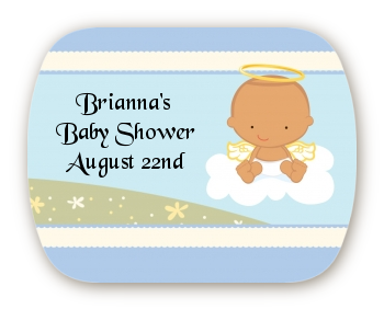Angel in the Cloud Boy Hispanic - Personalized Baby Shower Rounded Corner Stickers