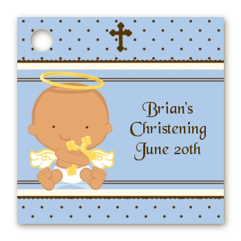 Angel Baby Boy Hispanic - Personalized Baptism / Christening Card Stock Favor Tags