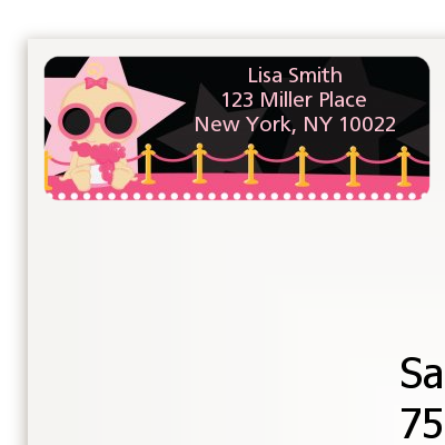  A Star Is Born Hollywood Black|Pink - Baby Shower Return Address Labels Caucasian Girl