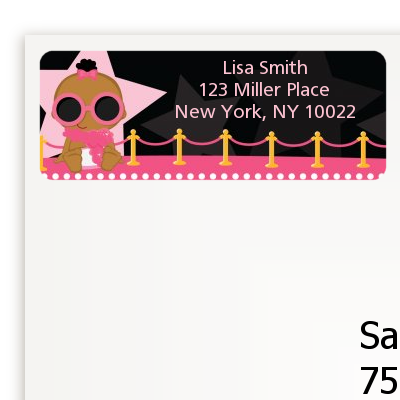  A Star Is Born Hollywood Black|Pink - Baby Shower Return Address Labels Caucasian Girl